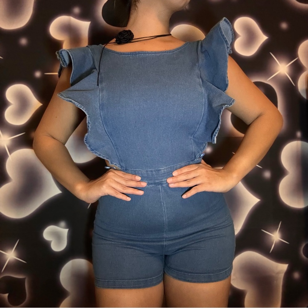 blue denim romper